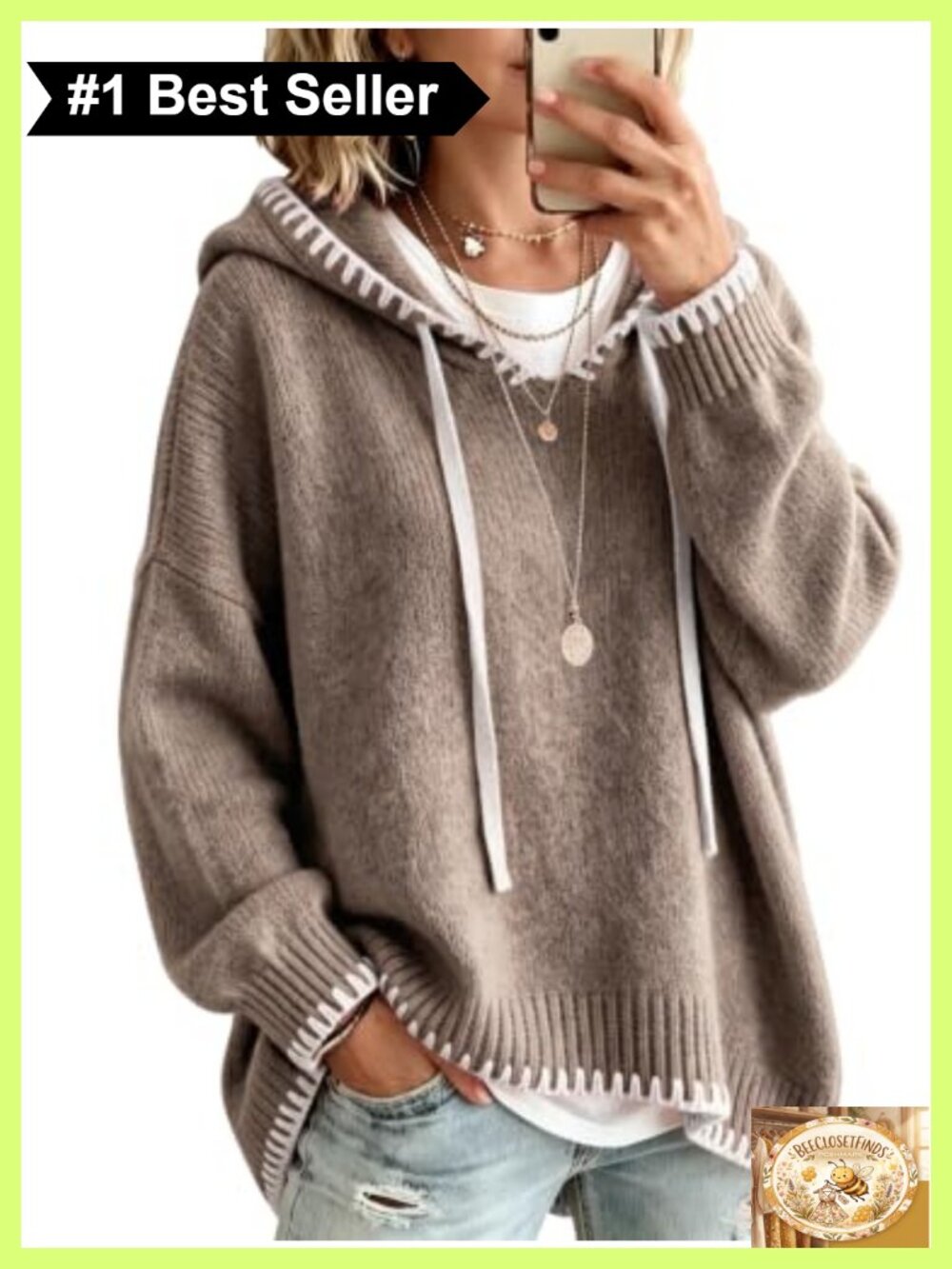 Wool Blend Oversized Striped Hooded Pullover Sweater Casual Knit